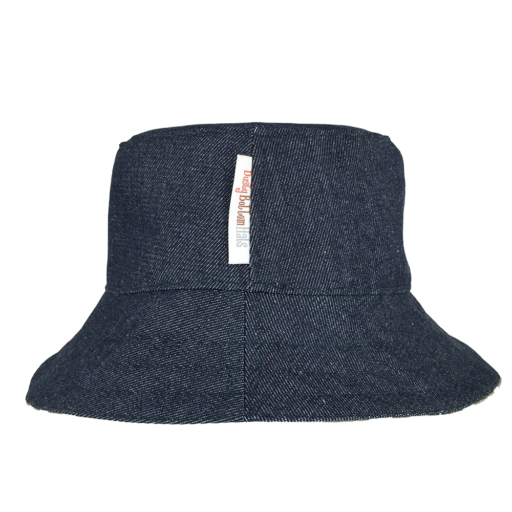 Denim-Khaki Dot  https://dustybottomhats.myshopify.com/products/denim-khaki-dot  Our Hats are made from locally sourced materials. Handmade to give quality assurance and perfect fit for all sizes. Using All Cotton for easy care and long lasting protection against the harsh suns during outside activity. 