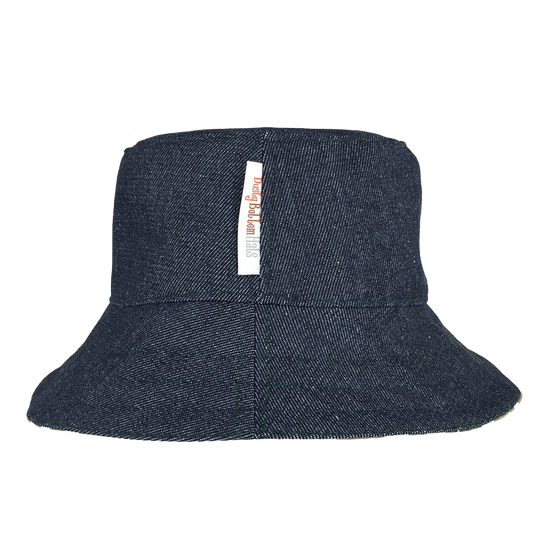 Denim-Khaki Dot  https://dustybottomhats.myshopify.com/products/denim-khaki-dot  Our Hats are made from locally sourced materials. Handmade to give quality assurance and perfect fit for all sizes. Using All Cotton for easy care and long lasting protection against the harsh suns during outside activity. 