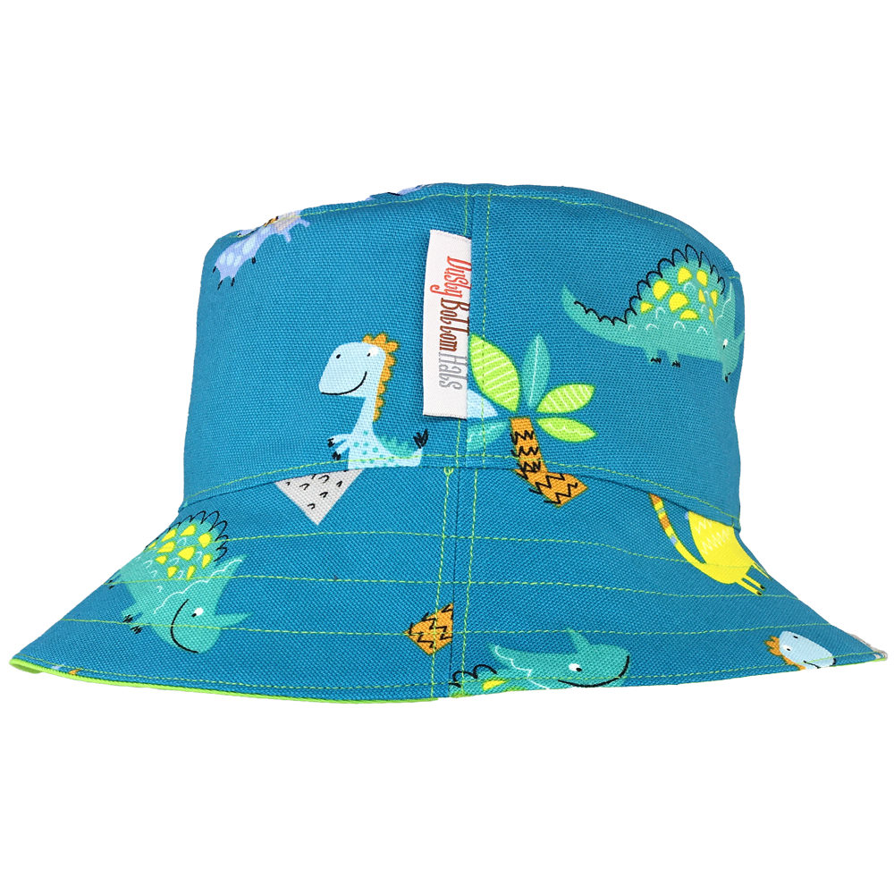 Dinosaur Aqua  https://dustybottomhats.myshopify.com/products/a-1  Our Hats are made from locally sourced materials. Handmade to give quality assurance and perfect fit for all sizes. Using All Cotton for easy care and long lasting protection against the harsh suns during outside activity. 